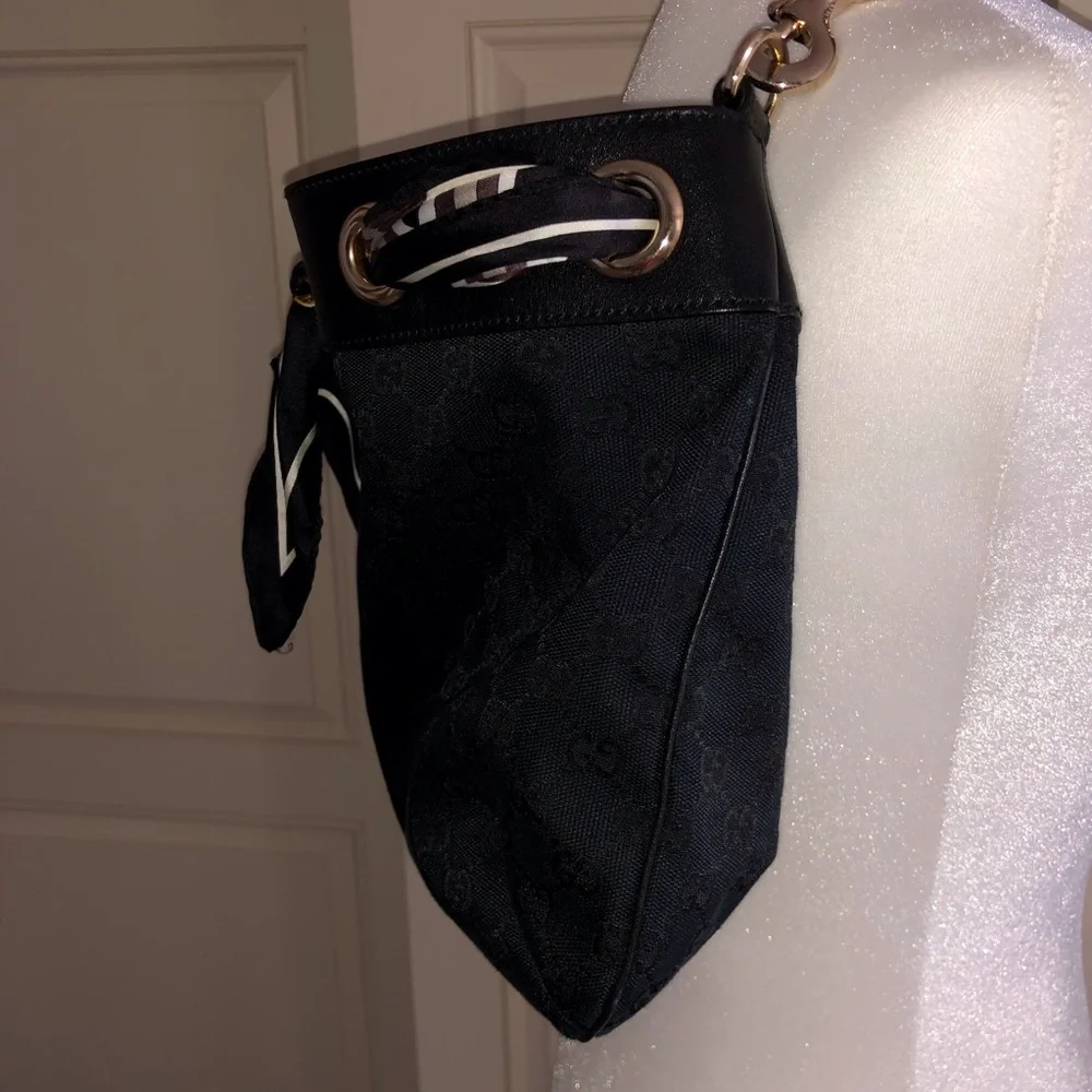 Gucci Scarf Trim Black Canvas Bag - Picture 5 of 12